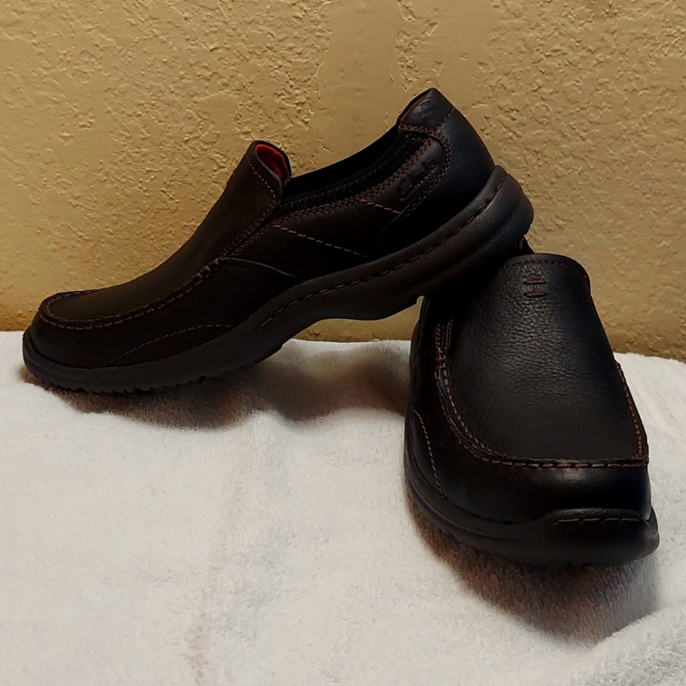 Clarks brown Leather Slip on Ortholite shoes